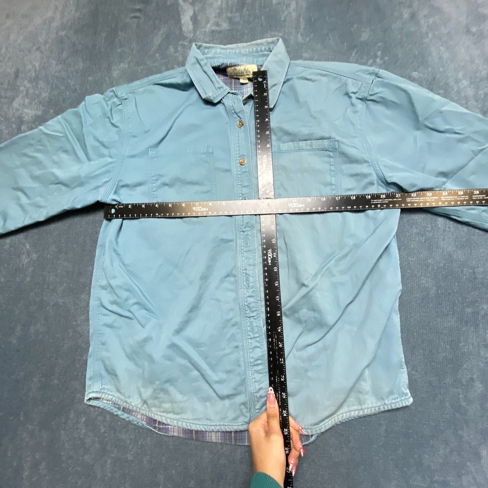VTG Cabelas Shirt Women Large Blue Cotton Flannel Lined Long Sleeve Button Up - Picture 6 of 14